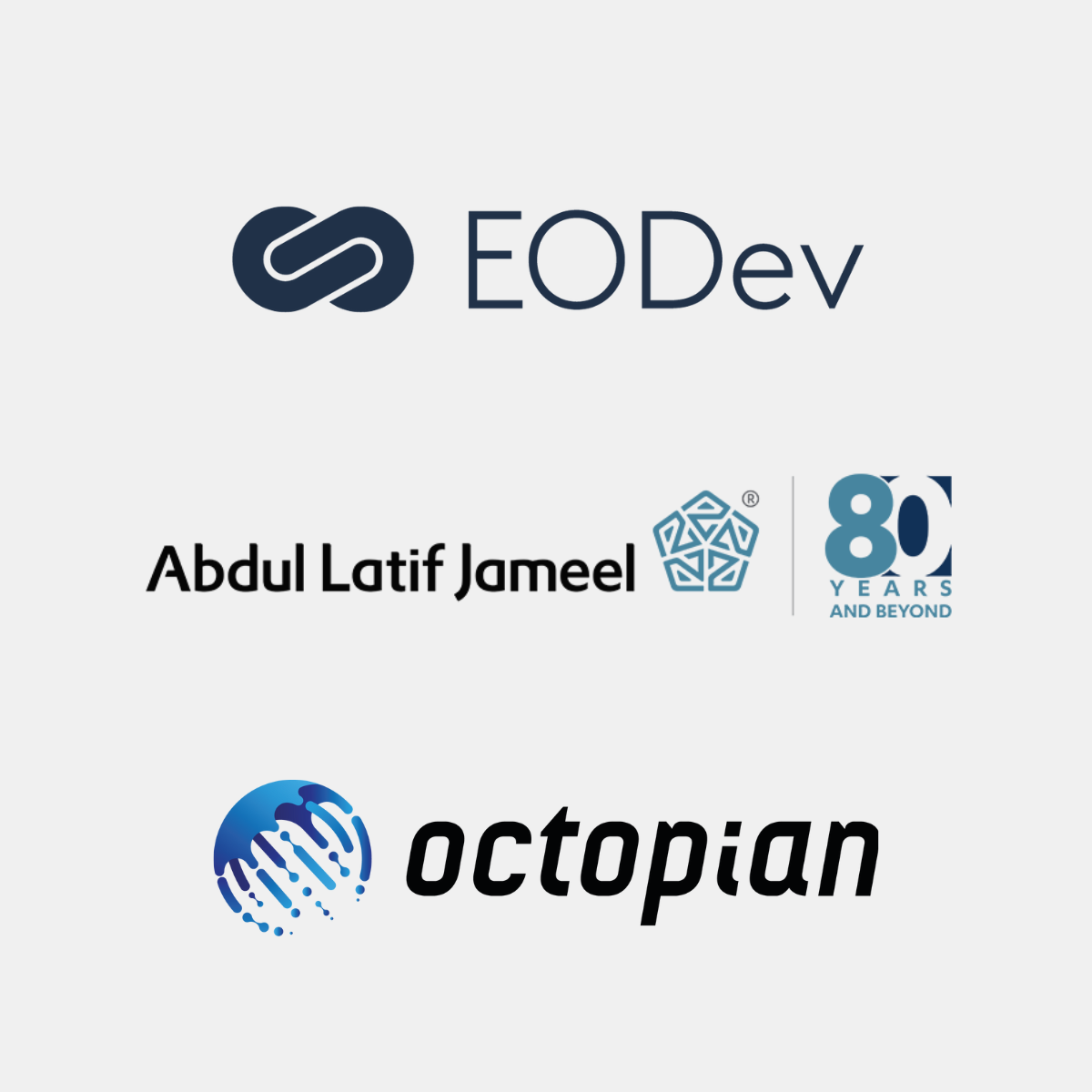 The three logos: EODev, Abdul Latif Jameel, and Octopian