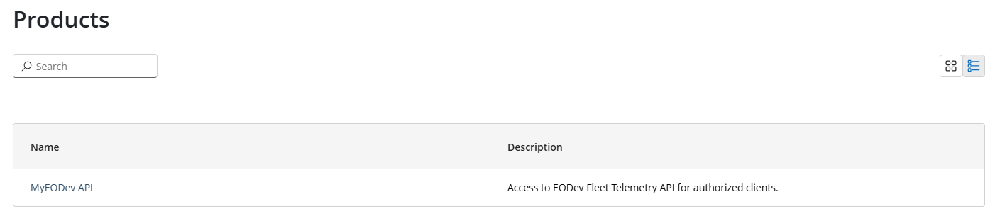 MyEODev API subscription page
