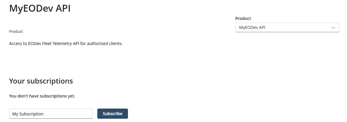 Products page — MyEODev API listed
